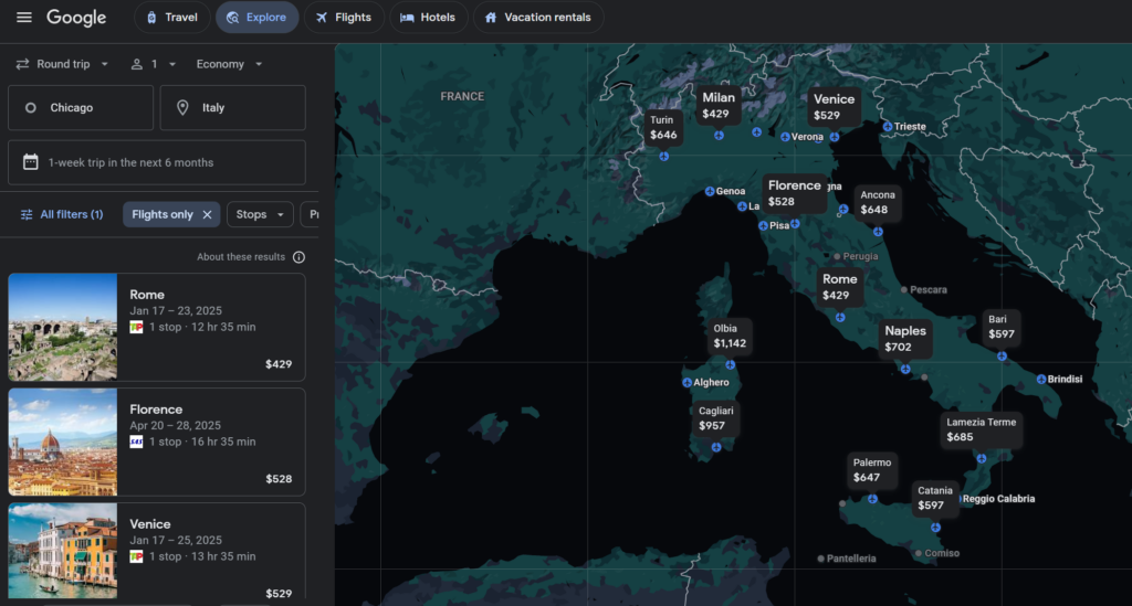 google flights location scanner example