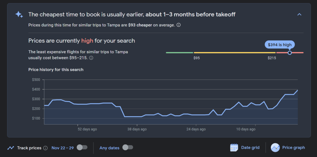 google flights price history screenshot
