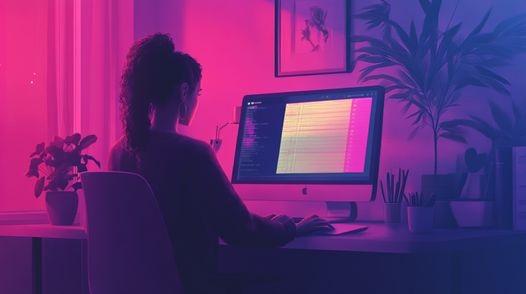 a lady sitting at her computer browsing airline tickets