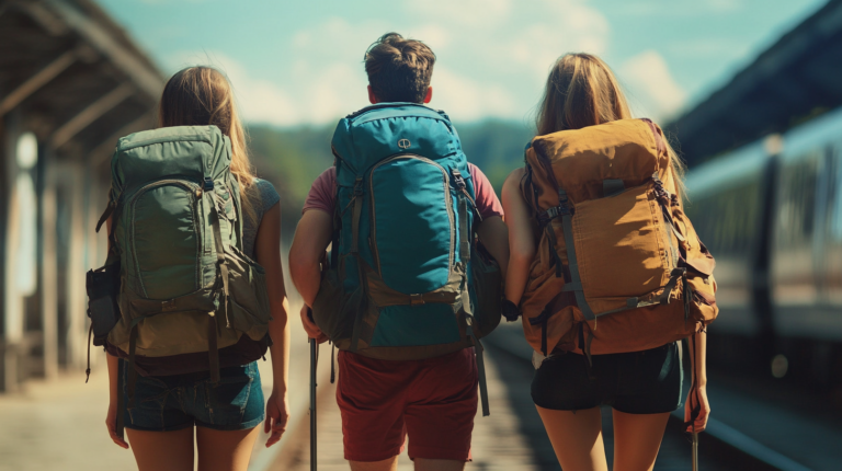 3 young backpackers traveling